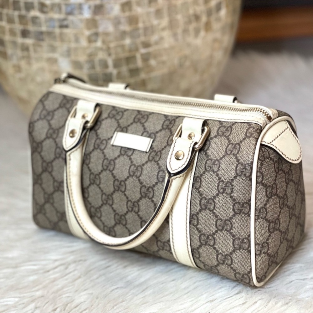 Gucci Beige Monogram Satchel with Cream Trim - Picture 3 of 12